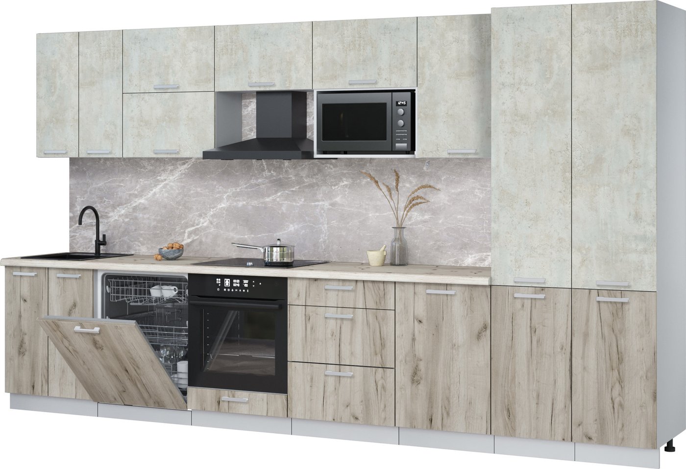 

Готовая кухня Интерлиния Мила Лайт 3.7-ПМ2 (бетон лайт/дуб серый/бискайская сосна)