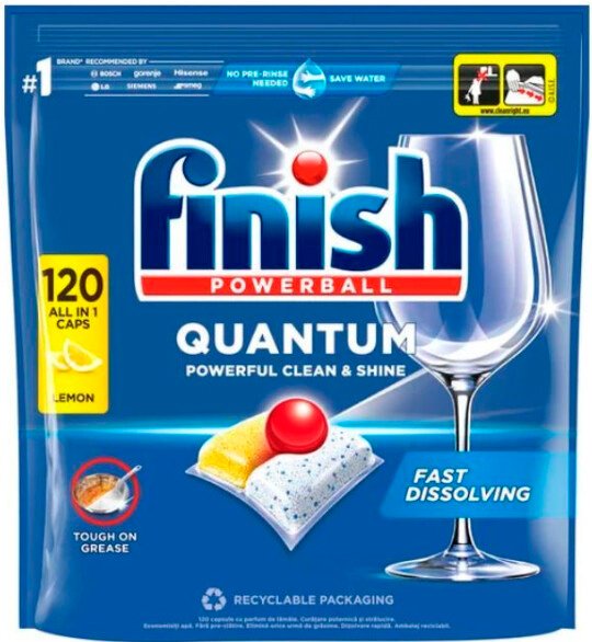 

Капсулы для посудомоечной машины Finish Powerball Quantum Clean & Shine Лимон (120 шт)
