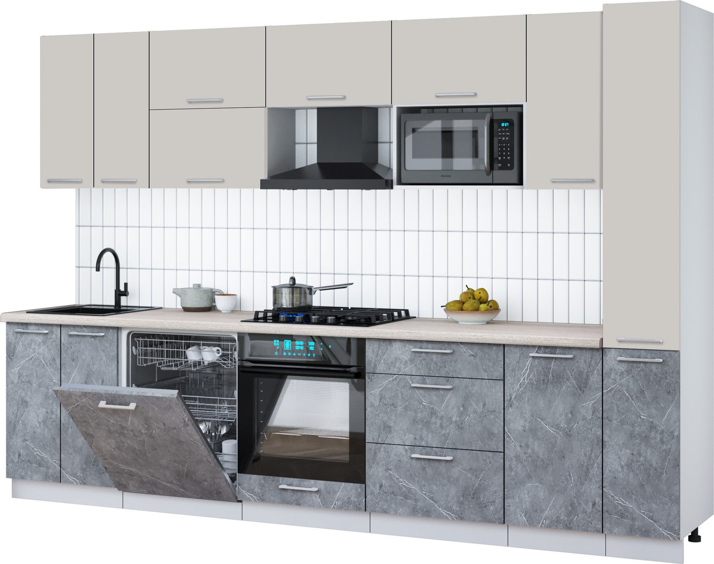 

Готовая кухня Интерлиния Мила Gloss 3.1-ПМ2 (керамика/кашемир/травертин серый)