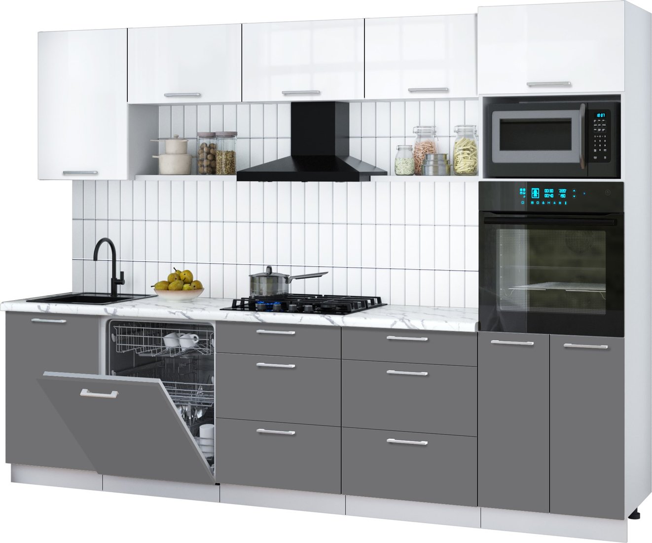 

Готовая кухня Интерлиния Мила Gloss 2.9-ПМ1 (серый/белый глянец/белый гранит)