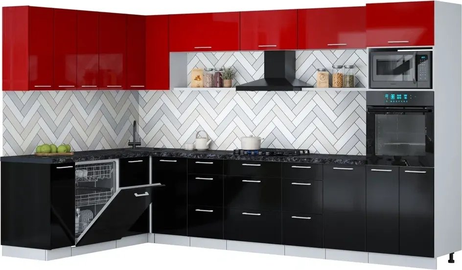 

Готовая кухня Интерлиния Мила Gloss 1.896х3.38-2 (черный глянец/красный глянец/кастилло темный)