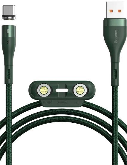 

Кабель Baseus CA1T3-A06 Zinc Magnetic USB Type-A - USB Type-C/Lightning/microUSB (1 м, зеленый)