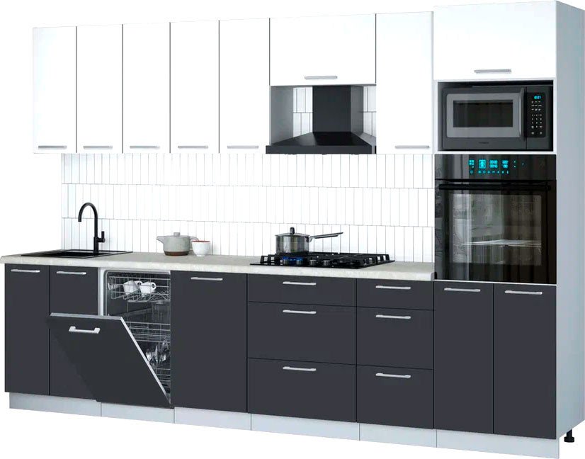 

Готовая кухня Интерлиния Мила Gloss 3.1-ПМ3 (пепел/белый/опал светлый)