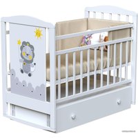 Классическая детская кроватка VDK Happy Lion маятник и ящик (белый)