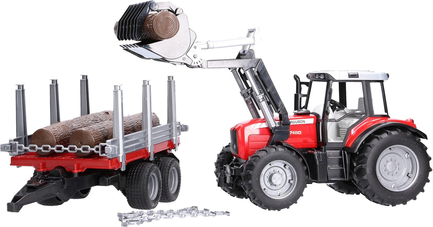 

Погрузчик Bruder Massey Ferguson + Frontloader and timber trailer 02046