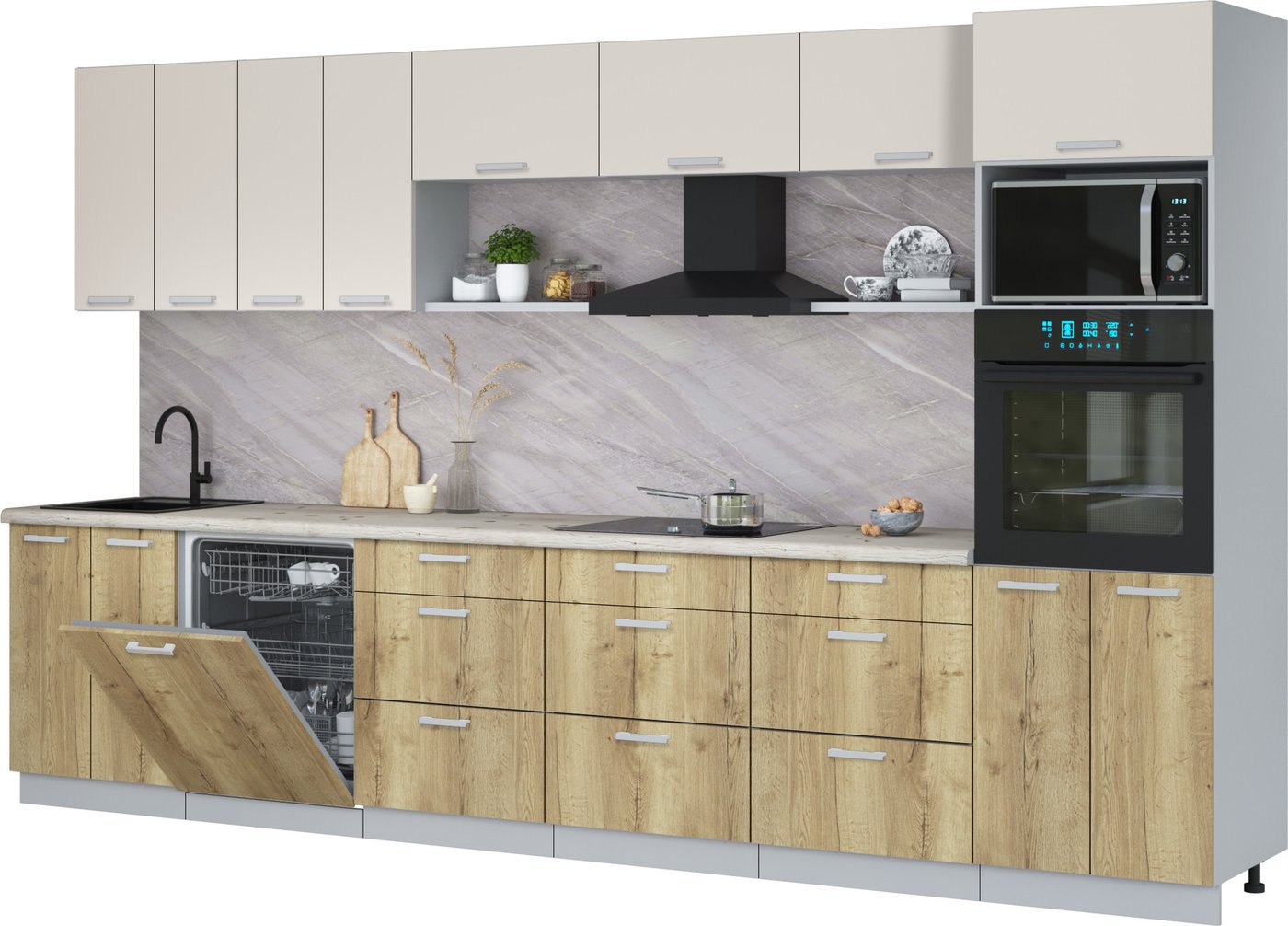 

Готовая кухня Интерлиния Мила Лайт 3.6-ПМ1-2 (персидский жемчуг/дуб золотой/бискайская сосна)