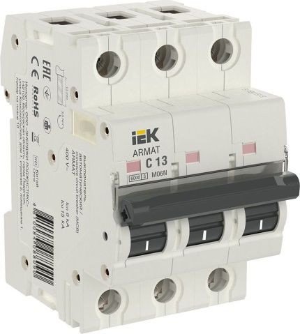 

Выключатель автоматический IEK ARMAT M06N 3P C 13А AR-M06N-3-C013