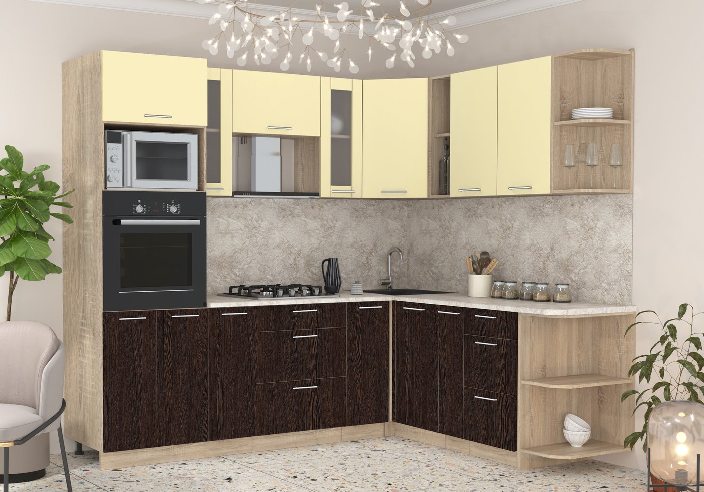 

Готовая кухня Интерлиния Мила 1.88x2.4 правая (ваниль/дуб венге/малага)