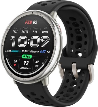 Умные часы Amazfit Active 2 (серебристый, с черным силиконовым ремешком)