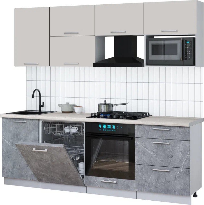 

Готовая кухня Интерлиния Мила Gloss 2.3-ПМ2 (керамика/кашемир/травертин серый)