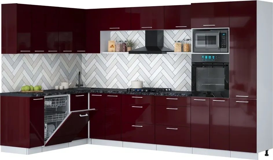 

Готовая кухня Интерлиния Мила Gloss 1.896х3.38 (бордовый глянец/бордовый глянец/кастилло темный)