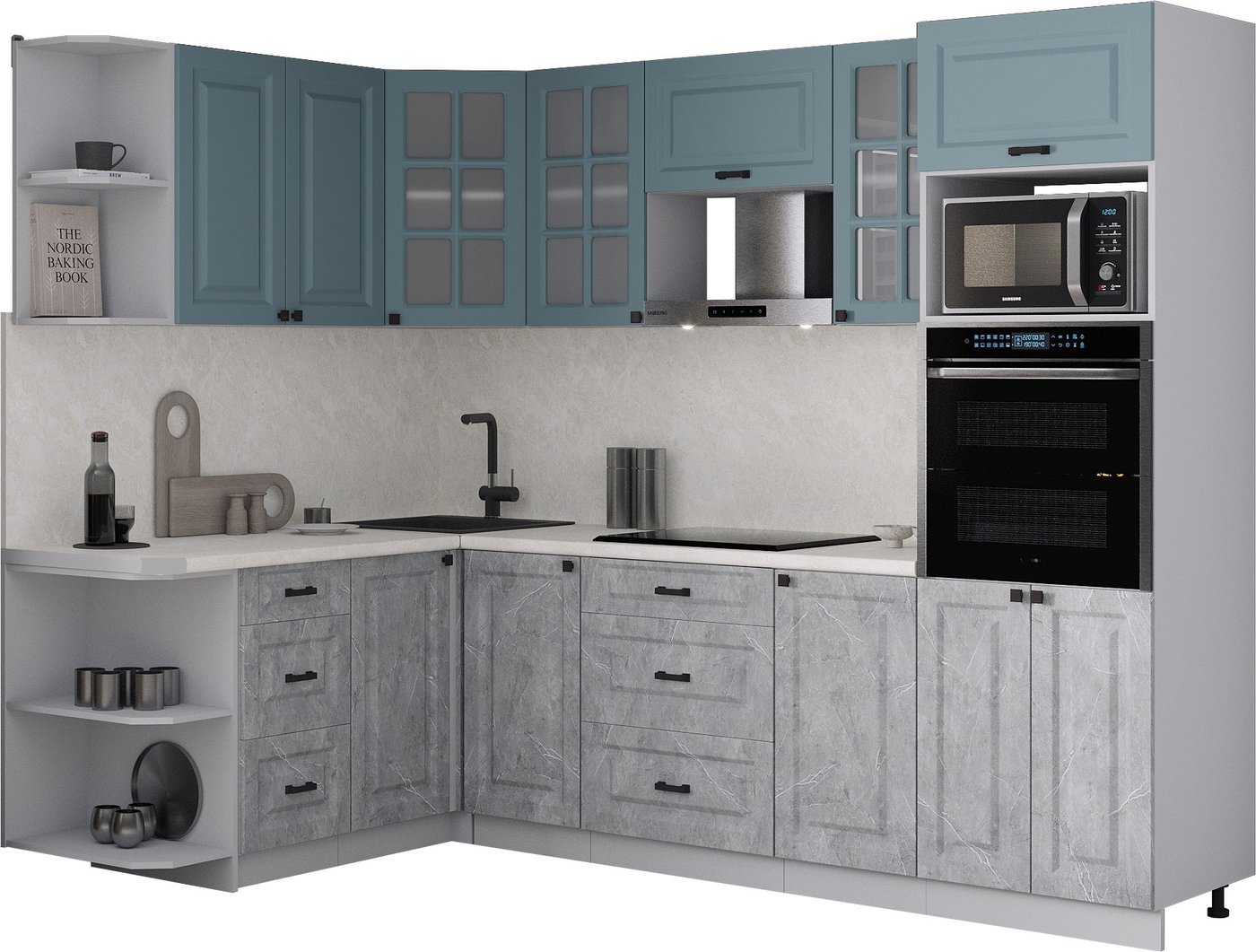 

Готовая кухня Интерлиния Мила Деко 1.68x2.6 LV (керамика/океан/опал светлый)