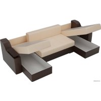 П-образный диван Лига диванов Сенатор 28916 (экокожа, бежевый/коричневый)