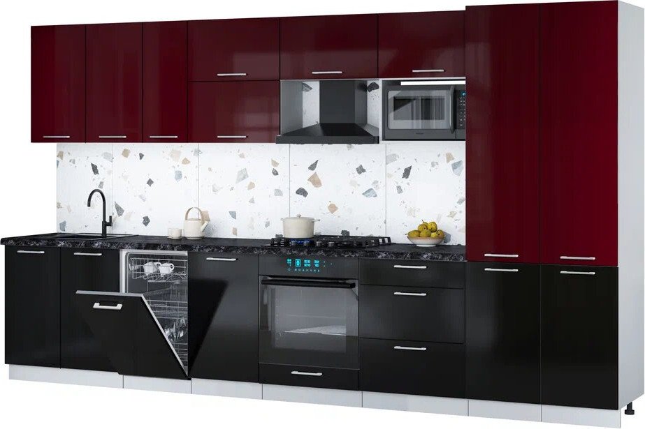 

Готовая кухня Интерлиния Мила Gloss 3.7-ПМ4 (черный глянец/бордовый глянец/кастилло темный)
