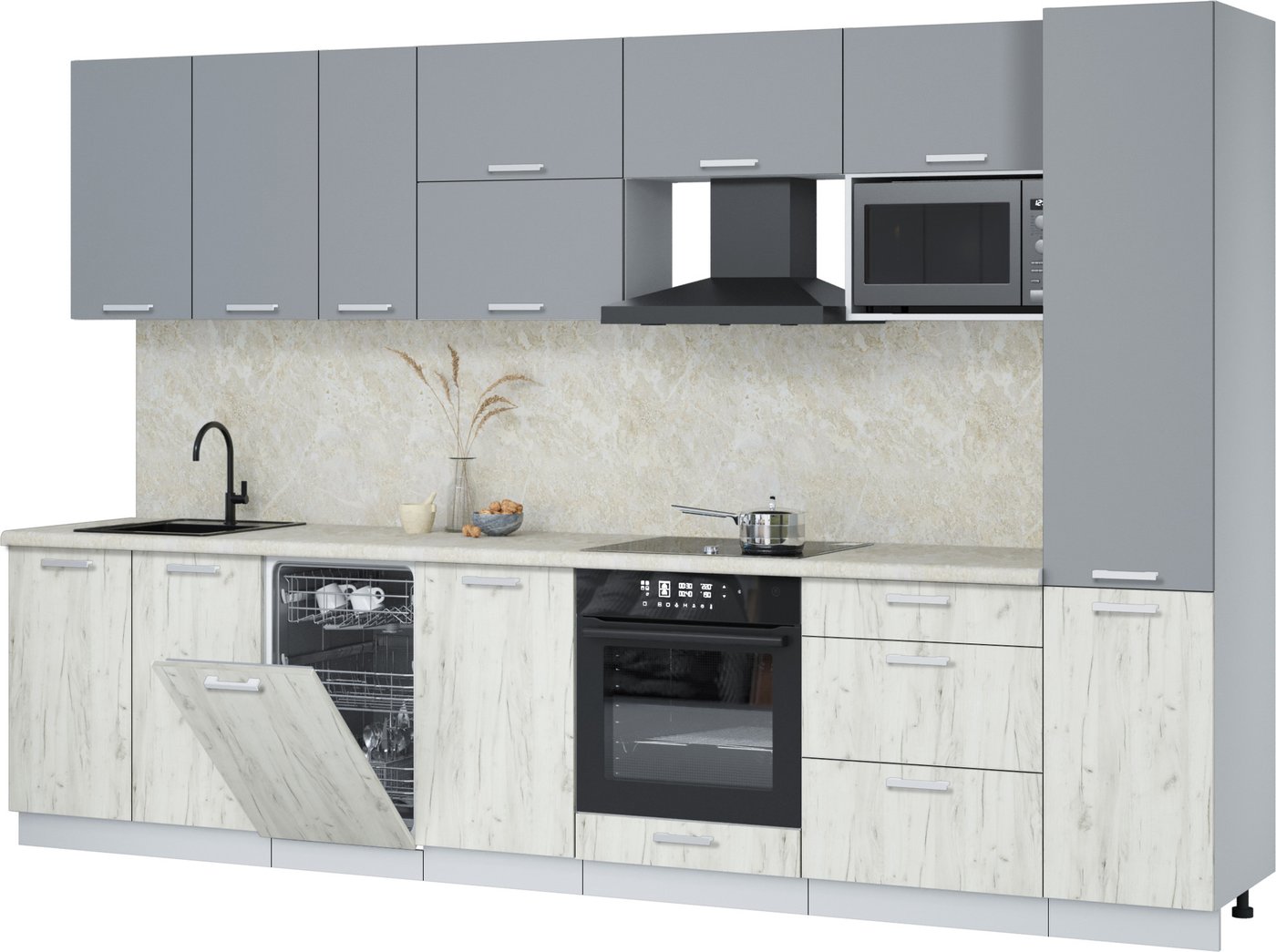 

Готовая кухня Интерлиния Мила Лайт 3.3-ПМ4 (серебро/дуб белый/опал светлый)