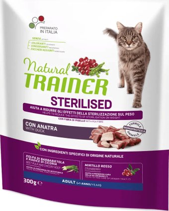 Сухой корм для кошек Trainer Natural Cat Adult Sterilised Корм сухой для стерилизованных кошек и кастрированных котов с уткой 300 г