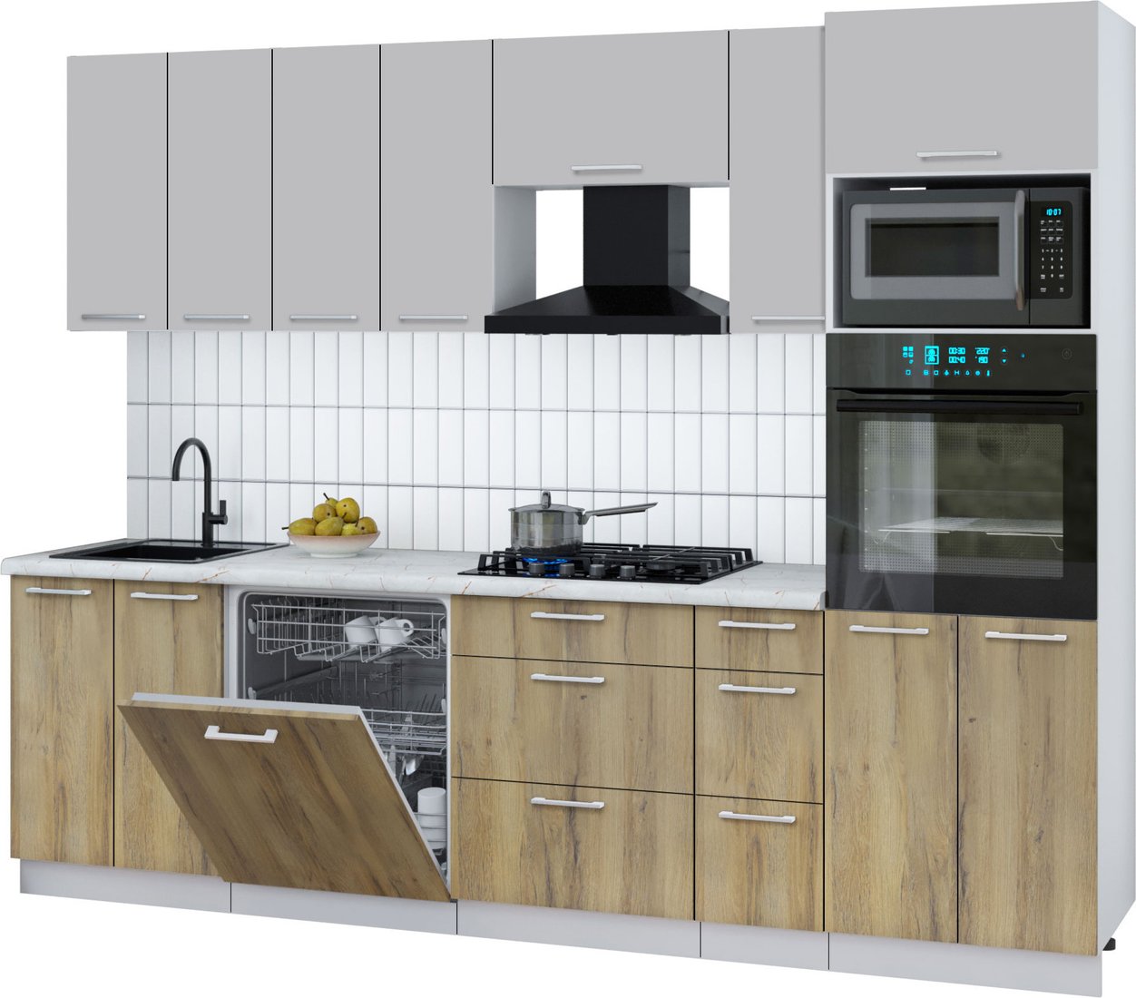 

Готовая кухня Интерлиния Мила Gloss 2.7-ПМ1 (дуб вотан/грей/серый каспий)