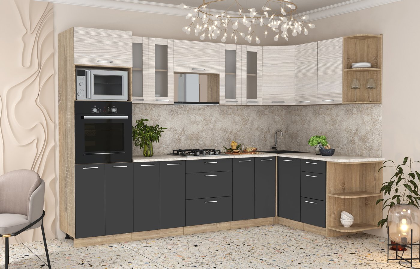 

Готовая кухня Интерлиния Мила 1.68x3.0 правая (вудлайн кремовый/антрацит/малага)