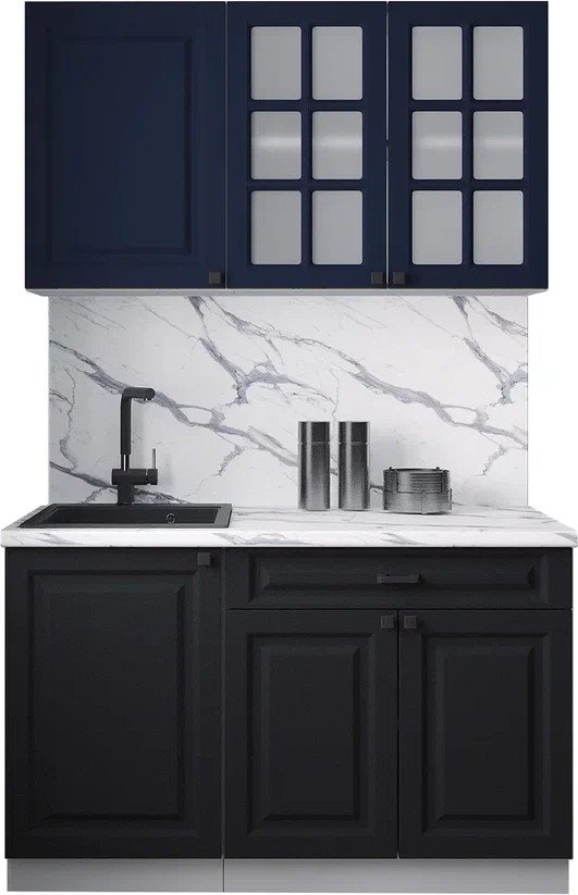 

Готовая кухня Интерлиния Мила Деко 1.3А (черный/индиго/белый гранит)