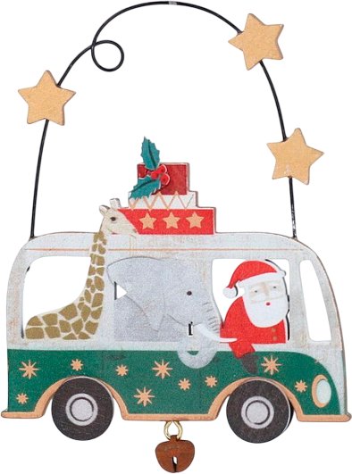 

Елочная игрушка Gisela Graham Санта и Жираф со Слоном в автобусе 10378_1