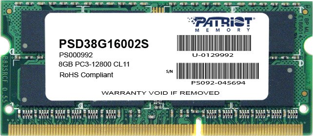 

Оперативная память Patriot Signature 8GB DDR3 SO-DIMM PC3-12800 (PSD38G16002S)