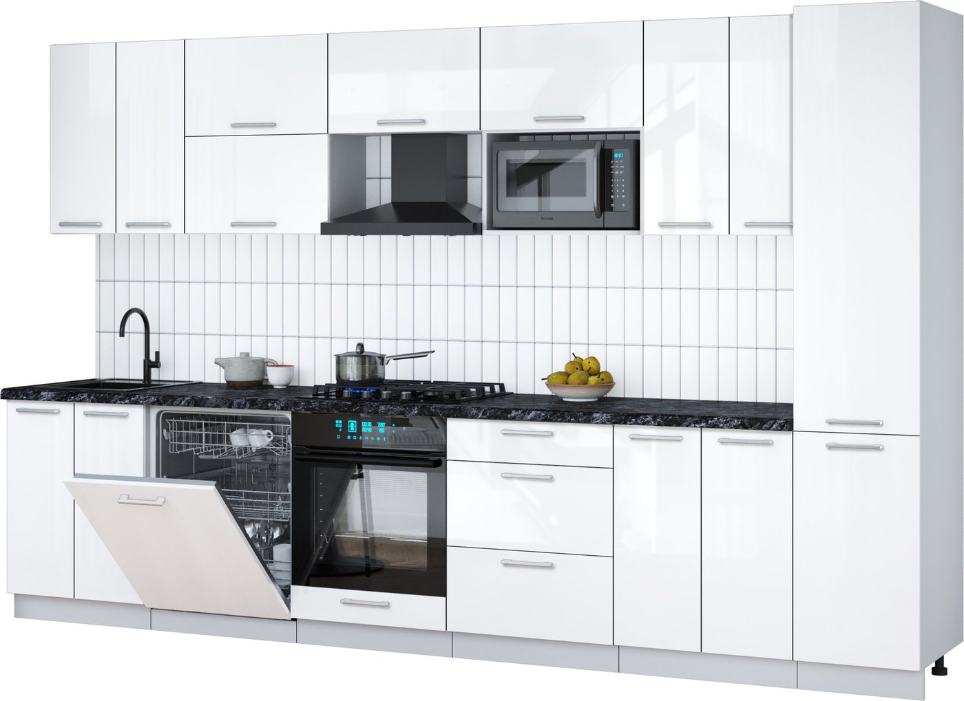 

Готовая кухня Интерлиния Мила Gloss 3.4-ПМ2 (белый глянец/белый глянец/кастилло темный)