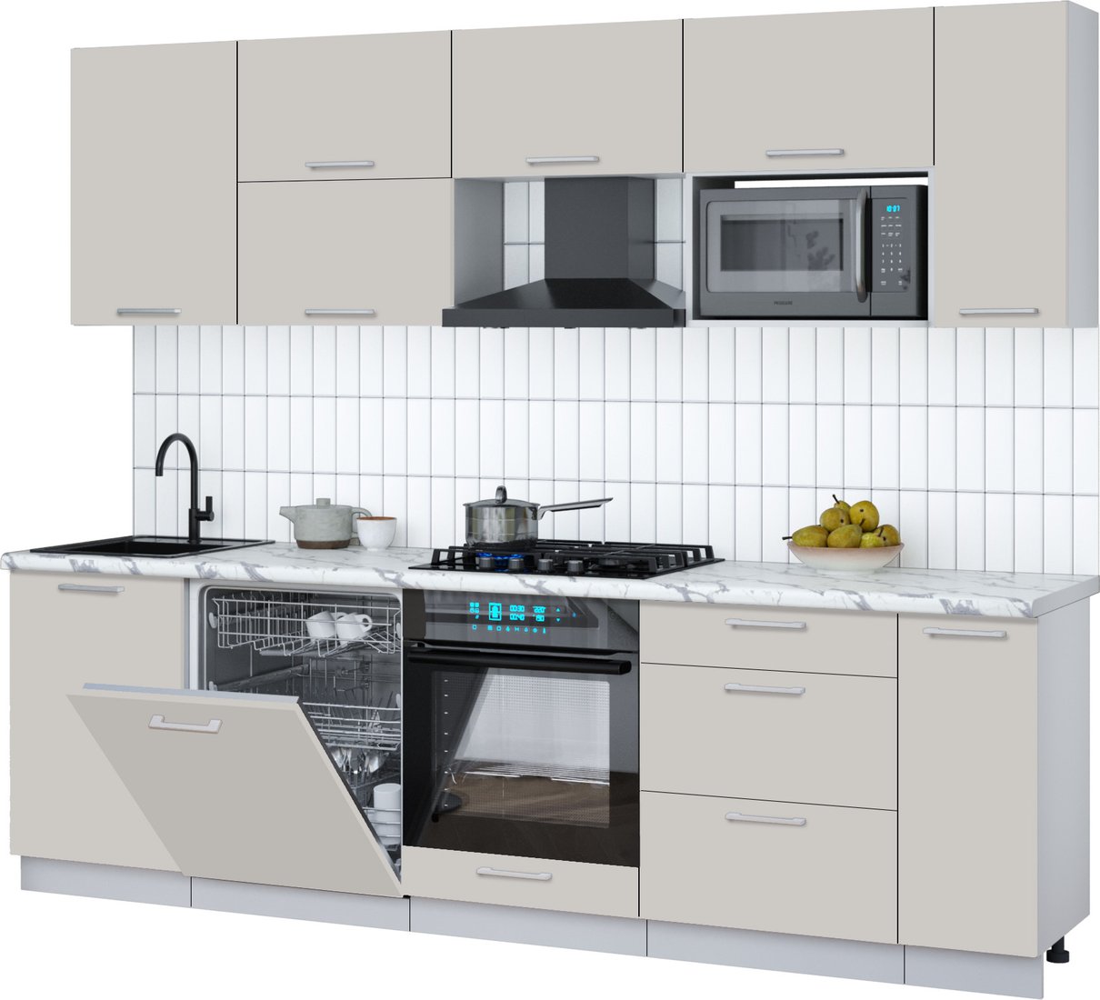 

Готовая кухня Интерлиния Мила Gloss 2.6-ПМ2 (кашемир/кашемир/белый гранит)