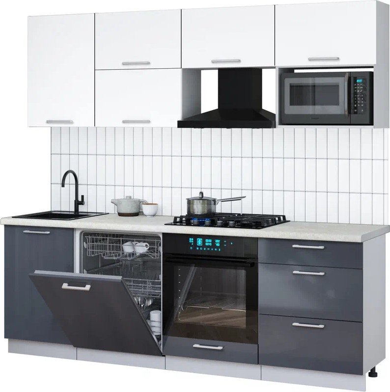 

Готовая кухня Интерлиния Мила Gloss 2.3-ПМ2 (асфальт глянец/белый/опал светлый)