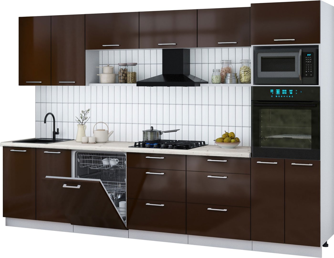 

Готовая кухня Интерлиния Мила Gloss 3.2-ПМ1 (шоколад глянец/шоколад глянец/бискайская сосна)