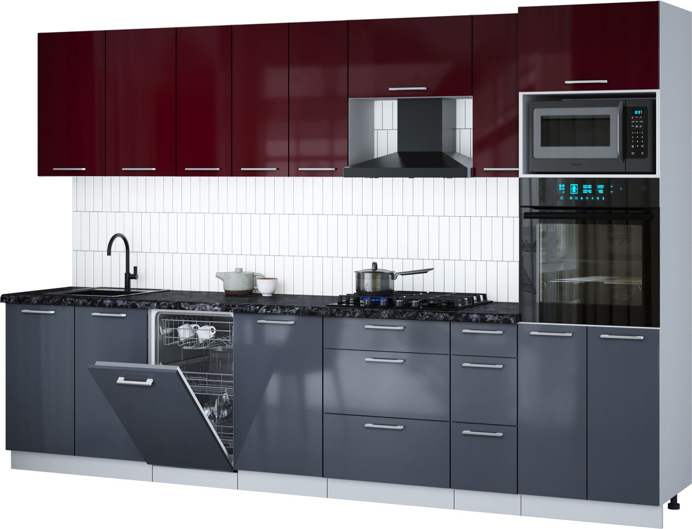 

Готовая кухня Интерлиния Мила Gloss 3.2-ПМ3 (асфальт глянец/бордовый глянец/кастилло темный)