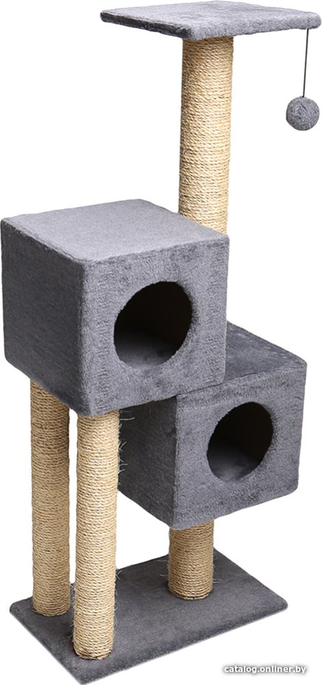 Комплекс Cat House Двойной домик 1.27 (сизаль серый)