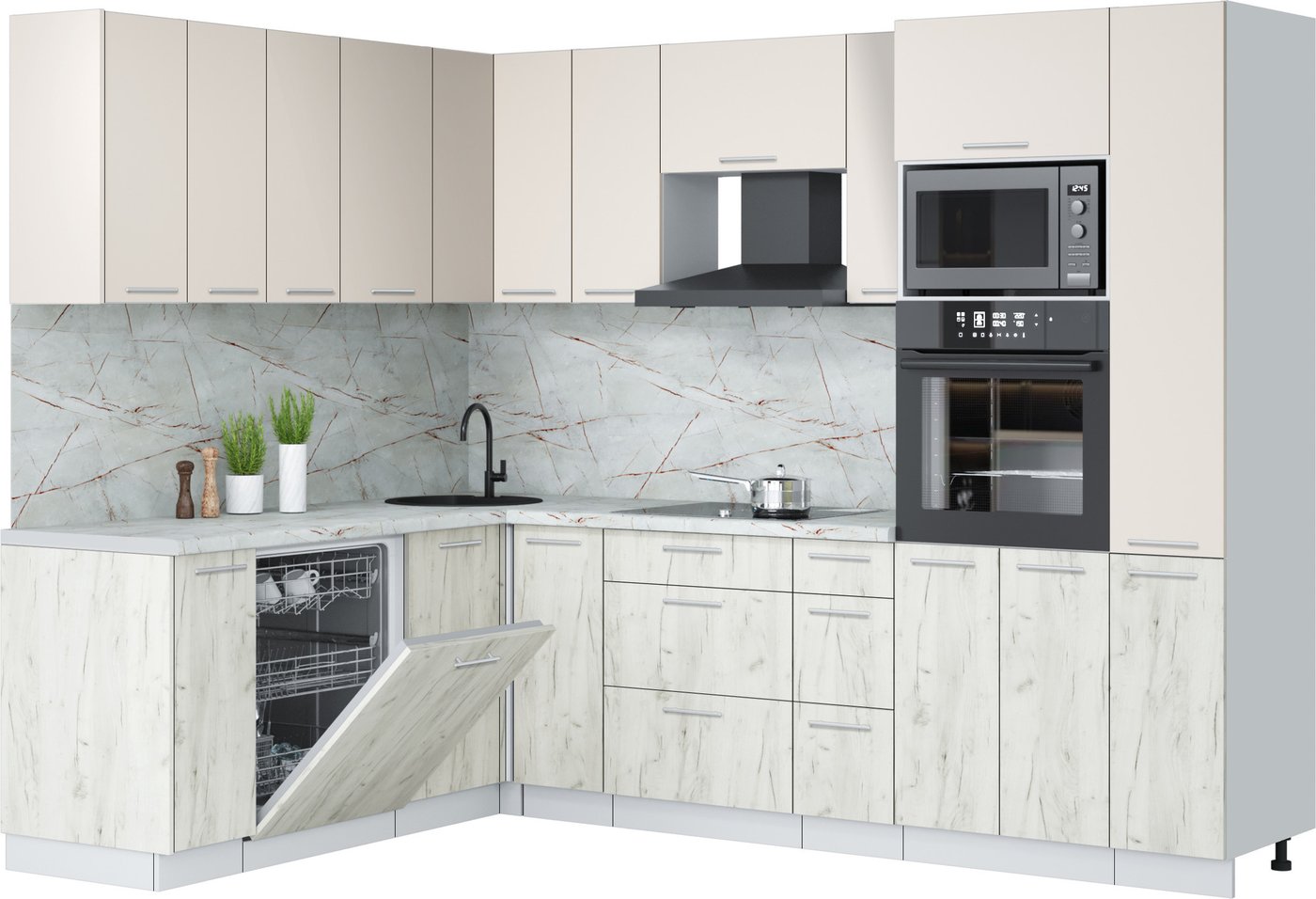 

Готовая кухня Интерлиния Мила Лайт 1.896х2.68 (персидский жемчуг/дуб белый/серый каспий)