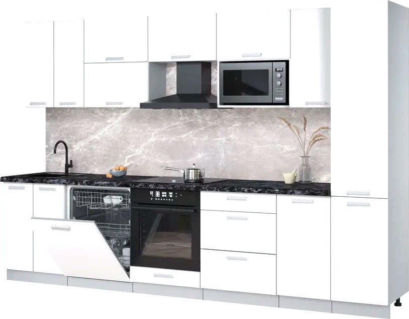 

Готовая кухня Интерлиния Мила Лайт 3.2-ПМ2 (белый платинум/белый платинум/кастилло темный)