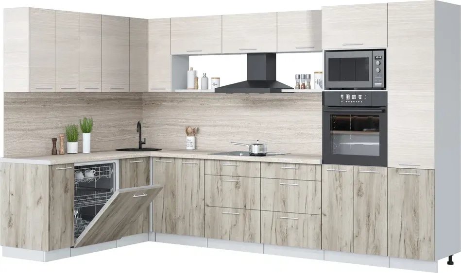 

Готовая кухня Интерлиния Мила Лайт 1.896х3.38 (вудлайн кремовый/дуб серый/травертин серый)