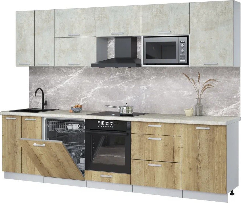 

Готовая кухня Интерлиния Мила Лайт 2.9-ПМ2 (бетон лайт/дуб золотой/опал светлый)