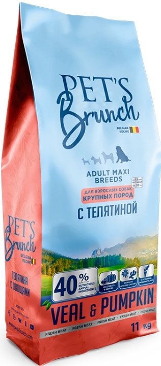 

Сухой корм для собак Pet's Brunch для взрослых собак крупных пород с телятиной 11 кг