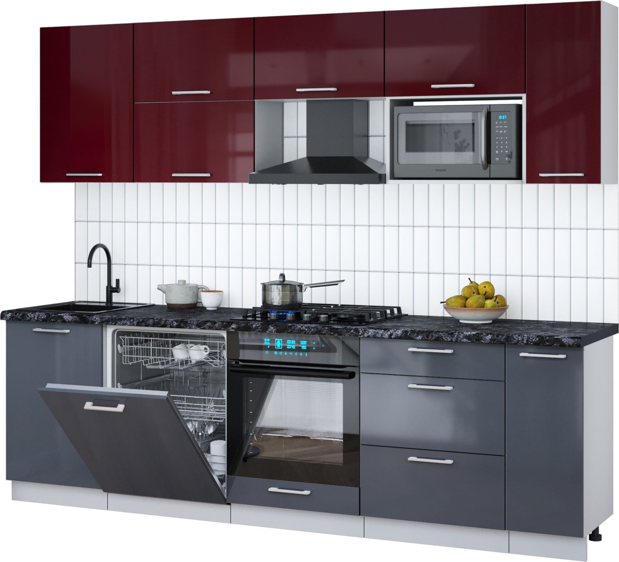 

Готовая кухня Интерлиния Мила Gloss 2.6-ПМ2 (асфальт глянец/бордовый глянец/кастилло темный)