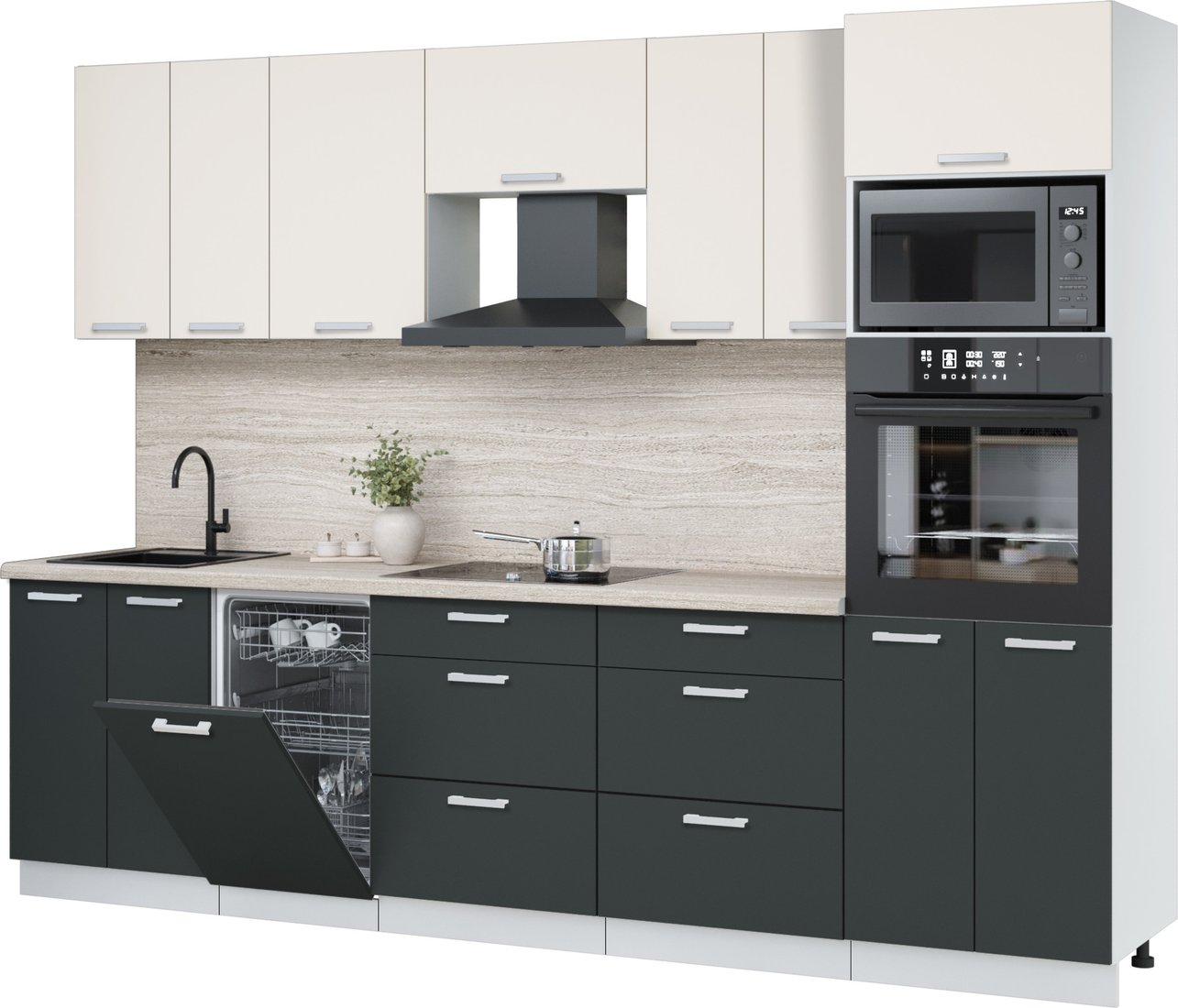 

Готовая кухня Интерлиния Мила Лайт 2.85-ПМ3 (персидский жемчуг/антрацит/травертин серый)