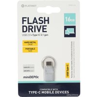 USB Flash Platinet miniDEPOc + Type-C Adapter 16GB (серебристый)