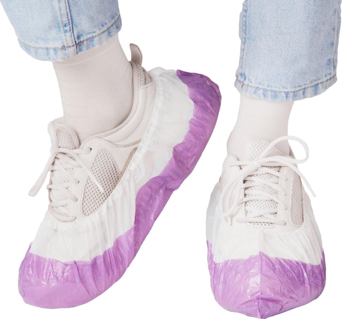 

Бахилы EleGreen Экстра двойные (100 шт, бело-фиолетовый)