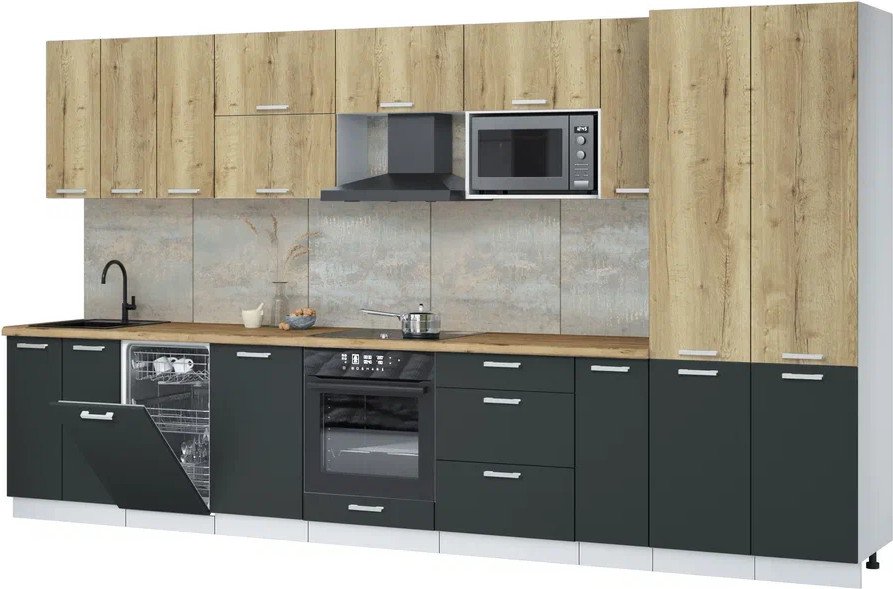 

Готовая кухня Интерлиния Мила Лайт 3.8-ПМ4 (дуб золотой/антрацит/дуб бунратти)