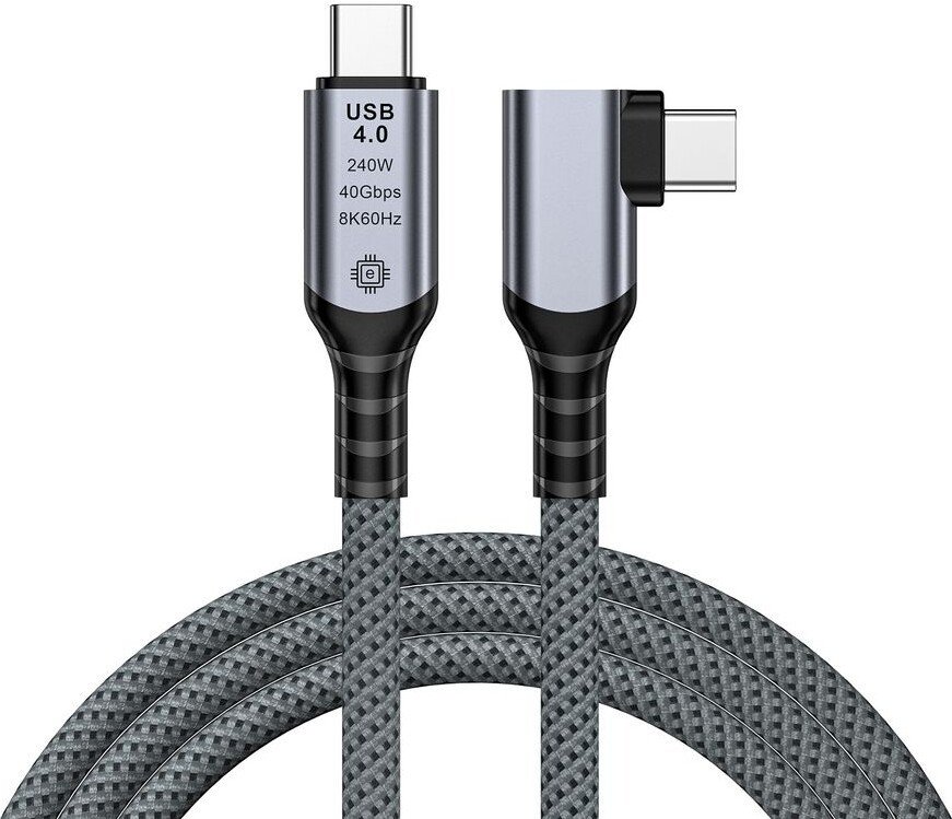 Кабель USBTOP USB 4.0 USB Type-C - USB Type-C (угловой, с чипом E-Marker, 2 м, серый)