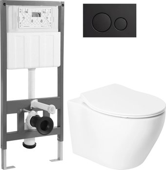 Унитаз подвесной Saniteco KW-99046 + 501 + K01-SB (с кнопкой, черный)