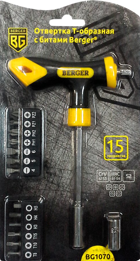 

Набор отвертка с битами Berger BG1070 (15 предметов)