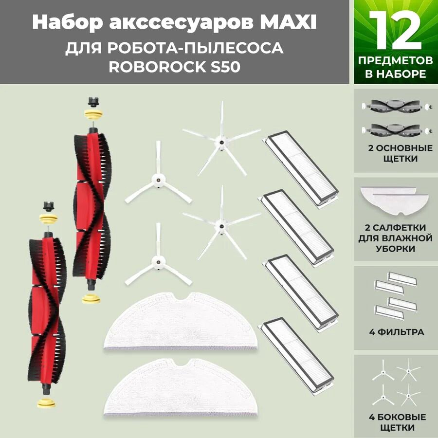 

Набор аксессуаров USBTOP для Roborock S50 (основная щетка с роликами , белые боковые щетки) 558732