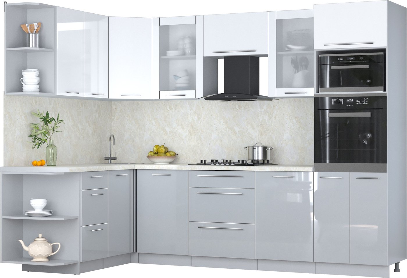 

Готовая кухня Интерлиния Мила Пластик 1.68x2.8 LV (белый глянец/туманный глянец/опал светлый)