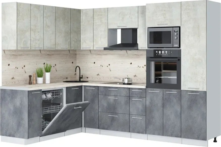 

Готовая кухня Интерлиния Мила Лайт 1.896х2.78 (бетон лайт/бетон портленд/бискайская сосна)