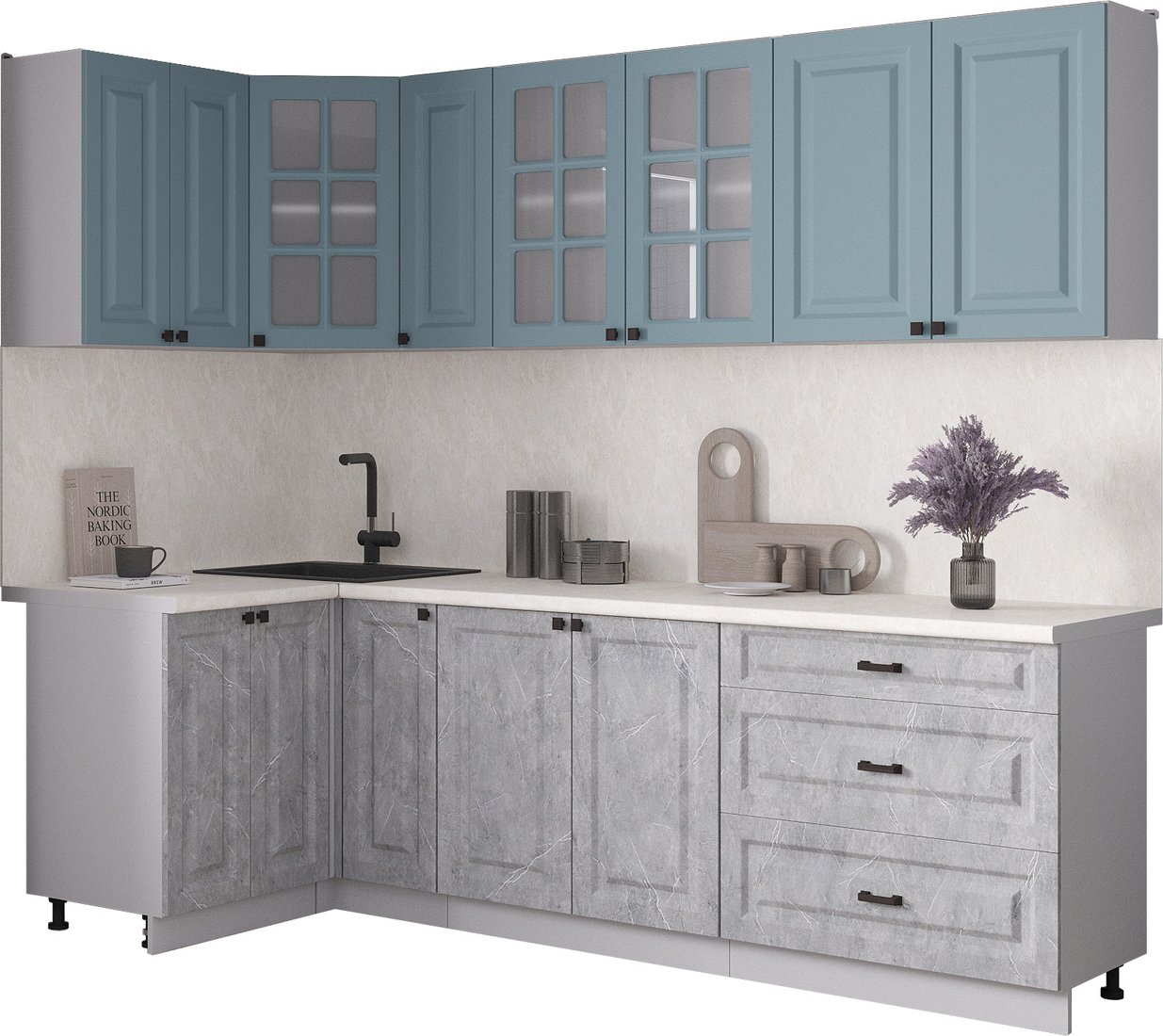 

Готовая кухня Интерлиния Мила Деко 1.2x2.5 (керамика/океан/опал светлый)