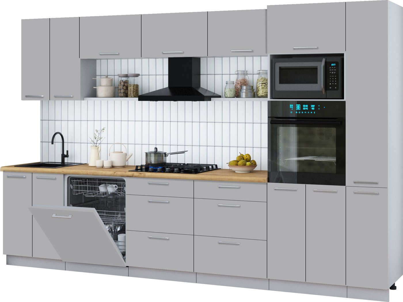 

Готовая кухня Интерлиния Мила Gloss 3.3-ПМ1 (грей/грей/дуб бунратти)