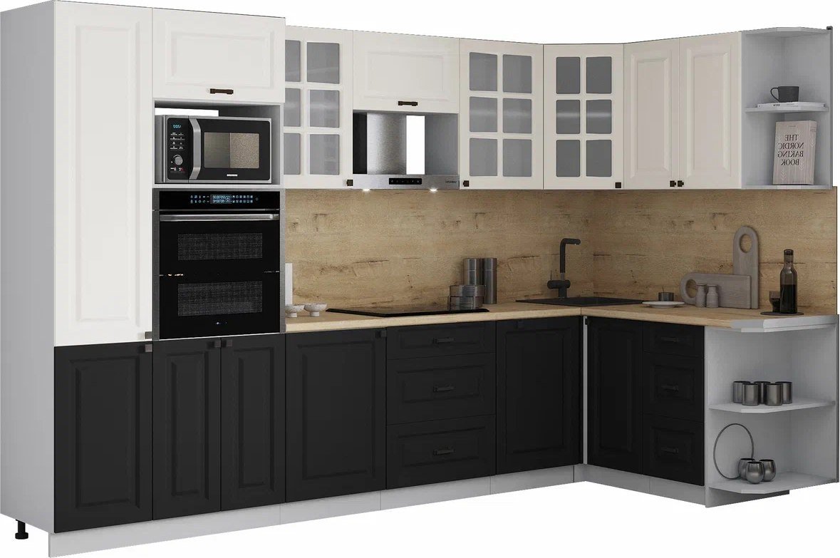

Готовая кухня Интерлиния Мила Деко 1.68x3.2 PR (черный/белый/дуб бунратти)